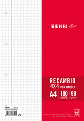 RECAMBIO FOLIO 100H 4 TALADROS CUADRO 4MM 90G ENRI | 1 UNIDADES | (ENRI 2000, S,A,)